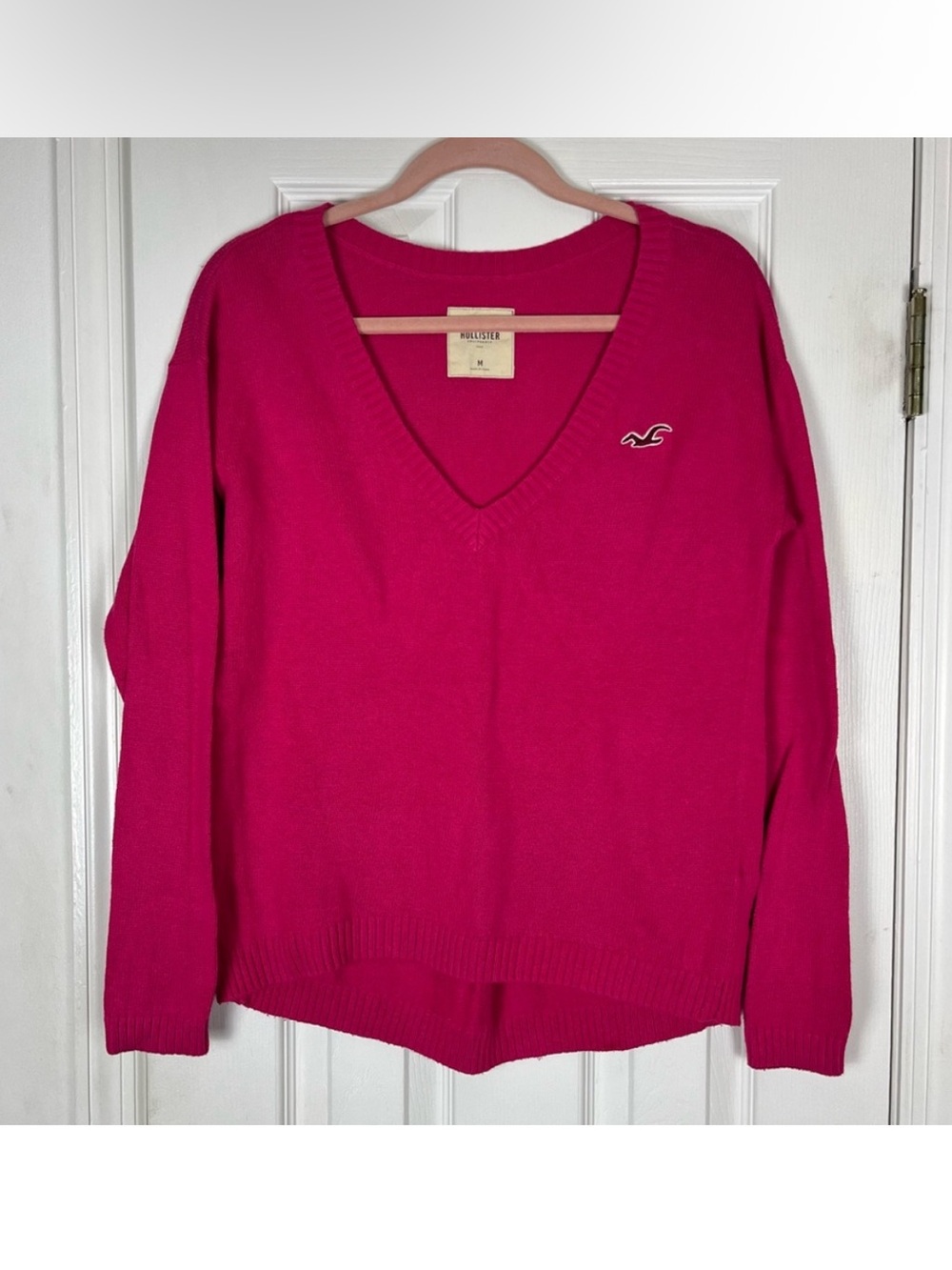 Y2K Hollister Cotton Blend Sweater V-Neck Pullover Long Sleeve Pink Sz M